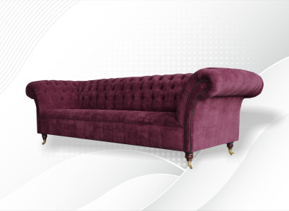 Sofa 3 Seater Chesterfield Sofas Couches Living room Design Textile Fabric Bordaux
